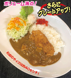 カツカレー さらにグレードアップ！
お皿のサイズは約40センチ！
ボリューム満点！